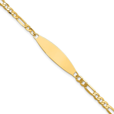 14K Polished Solid Chain/Solid Plate Figaro Link 29x7.5mm Plate ID Bracelet