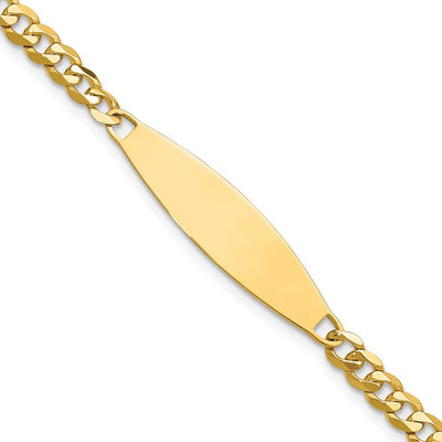 14K Polished Solid Chain/Solid Plate Flat Curb Link Plate ID Bracelet