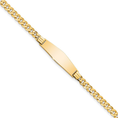 14K Polished Solid Chain/Solid Plate Curb Link Soft Diamond Shape 24.5x7.5mm Plate ID Bracelet, 7 x 7.5mm