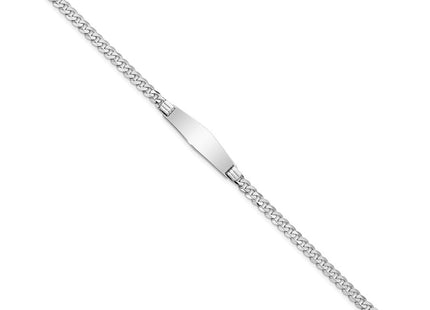 14k White Gold Polished Solid Chain/Solid Plate Flat Curb Link Soft Diamond Shape 25.5x7. Plate ID Bracelet (Style LID61CW-7)