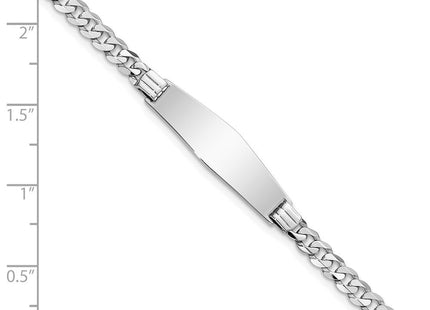 14k White Gold Polished Solid Chain/Solid Plate Flat Curb Link Soft Diamond Shape 25.5x7. Plate ID Bracelet (Style LID61CW-7)