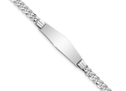 14k White Gold Polished Solid Chain/Solid Plate Flat Curb Link Soft Diamond Shape 25.5x7. Plate ID Bracelet (Style LID61CW-7)