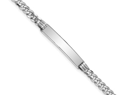 14k White Gold Polished Solid Chain/Solid Plate Flat Curb Link 25. Plate ID Bracelet (Style LID61W-7)