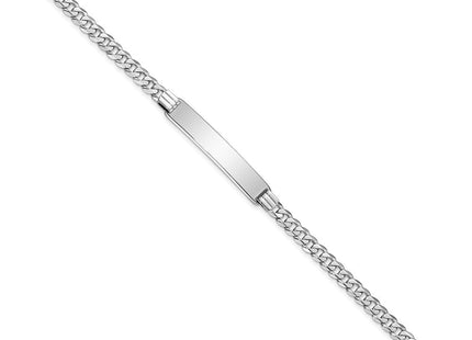14k White Gold Polished Solid Chain/Solid Plate Flat Curb Link 33. Plate ID Bracelet (Style LID62W-7)
