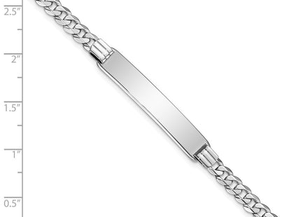 14k White Gold Polished Solid Chain/Solid Plate Flat Curb Link 33. Plate ID Bracelet (Style LID62W-7)