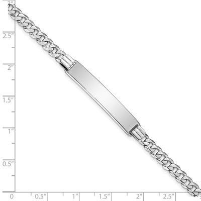 14K White Gold Polished Solid Chain/Solid Plate Flat Curb Link Plate ID Bracelet