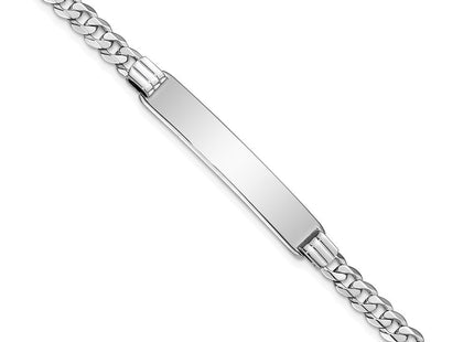 14k White Gold Polished Solid Chain/Solid Plate Flat Curb Link 33. Plate ID Bracelet (Style LID62W-7)