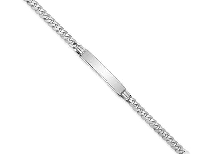 14k White Gold Polished Solid Chain/Solid Plate Flat Curb Link Plate ID Bracelet (Style LID63W-7)