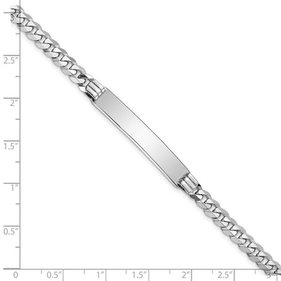 14K White Gold Polished Solid Chain/Solid Plate Flat Curb Link Plate ID Bracelet