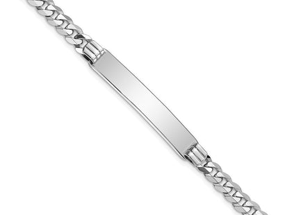 14k White Gold Polished Solid Chain/Solid Plate Flat Curb Link Plate ID Bracelet (Style LID63W-7)