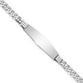 14K White Gold Polished Solid Chain/Solid Plate Flat Curb Link Soft Diamond Shape Plate ID Bracelet