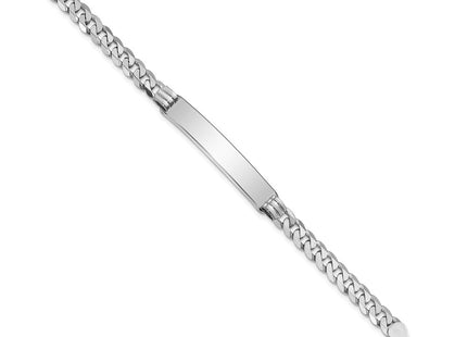 14k White Gold Polished Solid Chain/Solid Plate Flat Curb Link 38.5x7. Plate ID Bracelet (Style LID64W-7)