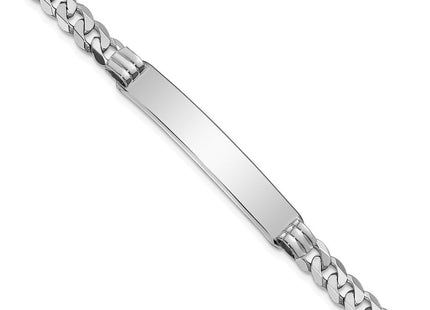 14k White Gold Polished Solid Chain/Solid Plate Flat Curb Link 38.5x7. Plate ID Bracelet (Style LID64W-7)