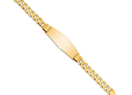 14k Polished Solid Chain/Solid Plate Curb Link Soft Diamond Shape 37. Plate ID Bracelet (Style LID65C-7)