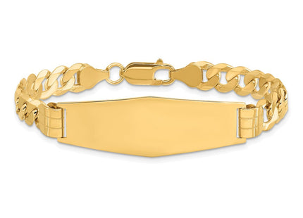14k Polished Solid Chain/Solid Plate Curb Link Soft Diamond Shape 37. Plate ID Bracelet (Style LID65C-7)