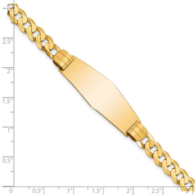 14K Polished Solid Chain/Solid Plate Curb Link Soft Diamond Shape Plate ID Bracelet, 7 x 14mm (5C-7)