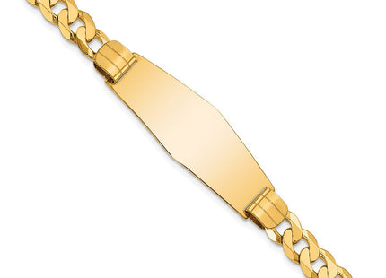 14k Polished Solid Chain/Solid Plate Curb Link Soft Diamond Shape 37. Plate ID Bracelet (Style LID65C-7)
