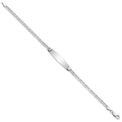 14K White Gold Polished Solid Chain/Solid Plate Anchor Link Soft Diamond Shape 25.5x7.5mm Plate ID Bracelet, 7 x 7.5mm