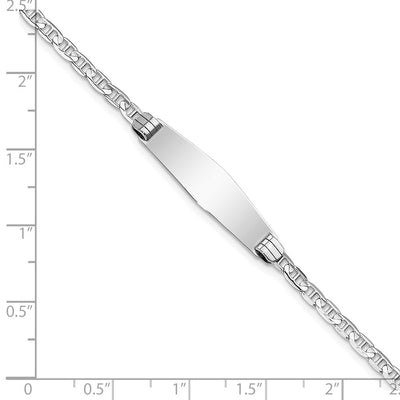 14K White Gold Polished Solid Chain/Solid Plate Anchor Link Soft Diamond Shape 25.5x7.5mm Plate ID Bracelet, 7 x 7.5mm