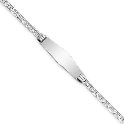 14K White Gold Polished Solid Chain/Solid Plate Anchor Link Soft Diamond Shape 25.5x7.5mm Plate ID Bracelet, 7 x 7.5mm