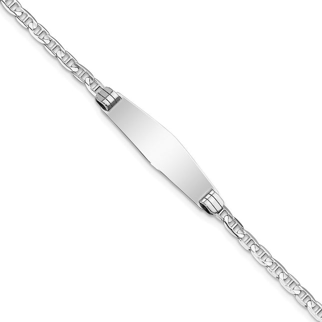 14k White Gold Polished Solid Chain/Solid Plate Anchor Link Soft Diamond Shape 25.5x7. Plate ID Bracelet, 7 x 7.5mm