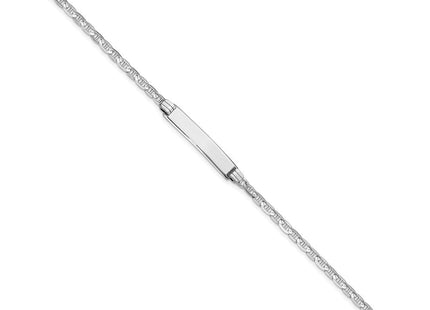 14k White Gold Polished Solid Chain/Solid Plate Anchor Link 25.5x4. Plate ID Bracelet (Style LID66W-7)