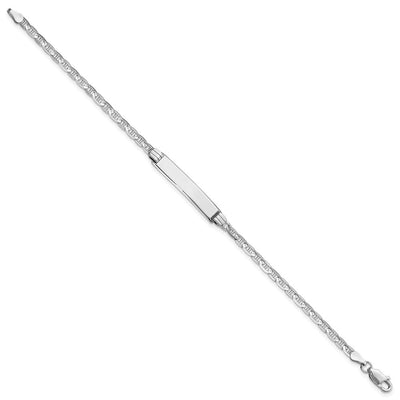 14K White Gold Polished Solid Chain/Solid Plate Anchor Link 25.5x4.5mm Plate ID Bracelet, 8 x 4.5mm
