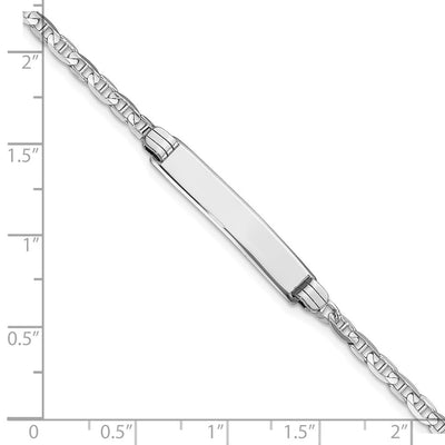 14K White Gold Polished Solid Chain/Solid Plate Anchor Link 25.5x4.5mm Plate ID Bracelet, 8 x 4.5mm