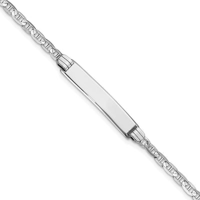14K White Gold Polished Solid Chain/Solid Plate Anchor Link 25.5x4.5mm Plate ID Bracelet, 8 x 4.5mm