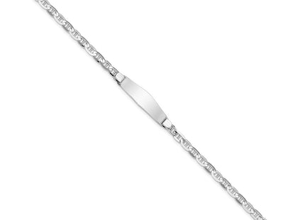 14k White Gold Polished Solid Chain/Solid Plate Anchor Link Soft Diamond Shape 25.5x7. Plate ID Bracelet (Style LID67CW-7)