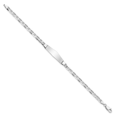 14K White Gold Polished Solid Chain/Solid Plate Anchor Link Soft Diamond Shape 25.5x7.5mm Plate ID Bracelet, 7 x 7.6mm
