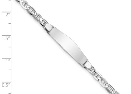 14k White Gold Polished Solid Chain/Solid Plate Anchor Link Soft Diamond Shape 25.5x7. Plate ID Bracelet (Style LID67CW-7)