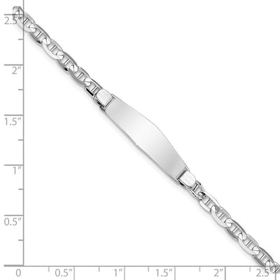 14K White Gold Polished Solid Chain/Solid Plate Anchor Link Soft Diamond Shape 25.5x7.5mm Plate ID Bracelet, 7 x 7.6mm