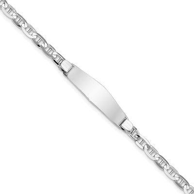 14K White Gold Polished Solid Chain/Solid Plate Anchor Link Soft Diamond Shape 25.5x7.5mm Plate ID Bracelet, 7 x 7.6mm