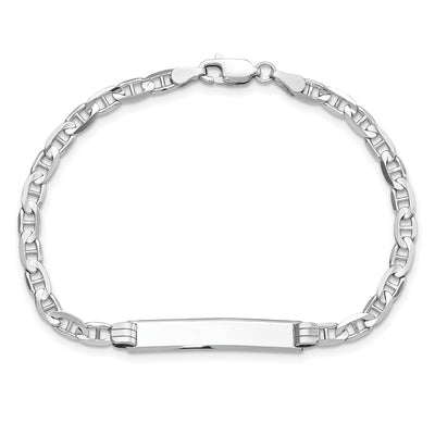 14K White Gold Polished Solid Chain/Solid Plate Anchor Link 25.5x4.8mm Plate ID Bracelet, 7 x 4.8mm