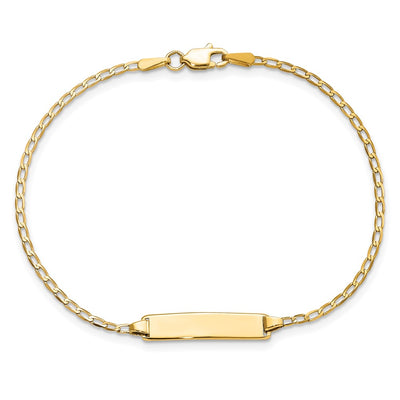 14K Polished Solid Chain/Solid Plate Flat Curb Link 19.5x3.5mm Plate ID Bracelet