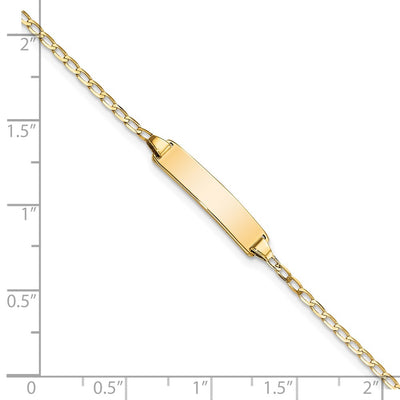 14K Polished Solid Chain/Solid Plate Flat Curb Link 19.5x3.5mm Plate ID Bracelet