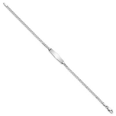 14K White Gold Polished Solid Chain/Solid Plate Flat Curb Link Soft Diamond Shape 19.5x5.5mm Plate ID Bracelet