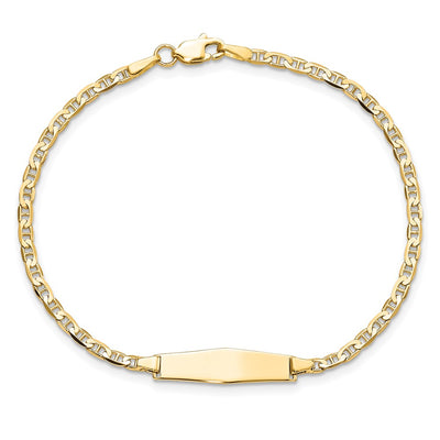 14K Polished Solid Chain/Solid Plate Flat Anchor Link Soft Diamond Shape 19.5x5.2mm Plate ID Bracelet