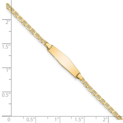 14K Polished Solid Chain/Solid Plate Flat Anchor Link Soft Diamond Shape 19.5x5.2mm Plate ID Bracelet