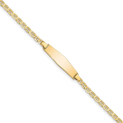 14K Polished Solid Chain/Solid Plate Flat Anchor Link Soft Diamond Shape 19.5x5.2mm Plate ID Bracelet