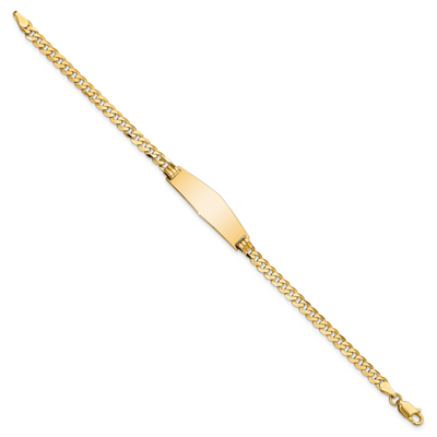 14K Polished Solid Chain/Solid Plate Flat Curb Link Soft Diamond Shape 28x9.8mm Plate ID Bracelet, 7 x 9.8mm