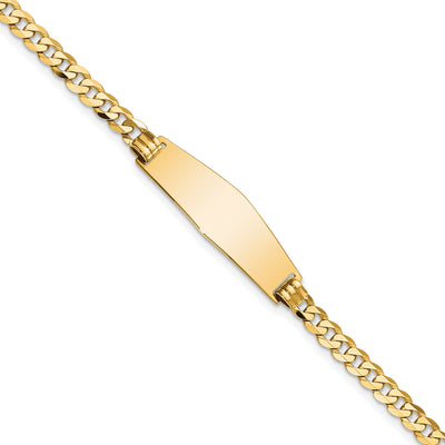 14K Polished Solid Chain/Solid Plate Flat Curb Link Soft Diamond Shape 28x9.8mm Plate ID Bracelet, 7 x 9.8mm