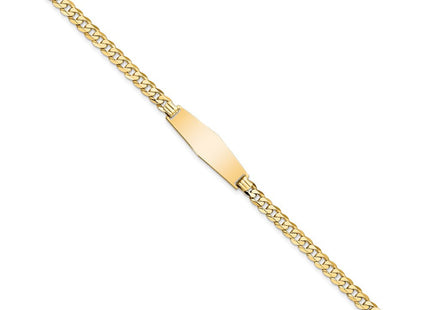 14k Polished Solid Chain/Solid Plate Flat Curb Link Soft Diamond Shape 28x9. Plate ID Bracelet (Style LID74C-7)