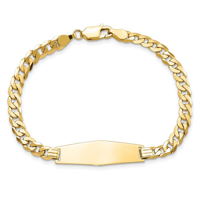 14K Polished Solid Chain/Solid Plate Flat Curb Link Soft Diamond Shape 28x9.3mm Plate ID Bracelet, 8 x 9.3mm