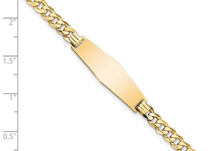 14k Polished Solid Chain/Solid Plate Flat Curb Link Soft Diamond Shape 28x9. Plate ID Bracelet (Style LID74C-7)