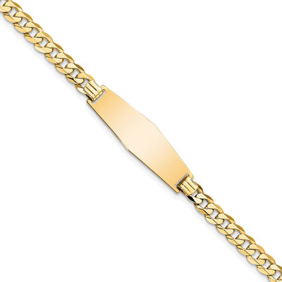 14K Polished Solid Chain/Solid Plate Flat Curb Link Soft Diamond Shape 28x9.8mm Plate ID Bracelet, 7 x 9.8mm