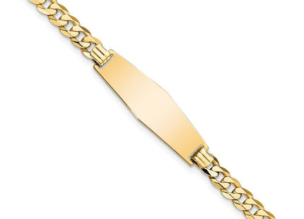 14k Polished Solid Chain/Solid Plate Flat Curb Link Soft Diamond Shape 28x9. Plate ID Bracelet (Style LID74C-7)