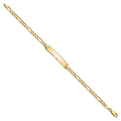 14K Polished Solid Chain/Solid Plate Flat Figaro Link 32.5x6.2mm Plate ID Bracelet