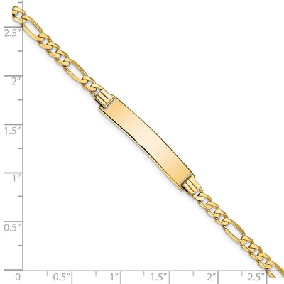 14K Polished Solid Chain/Solid Plate Flat Figaro Link 32.5x6.2mm Plate ID Bracelet